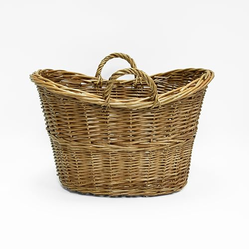Wickerfield Oval Wicker Blanket Basket with Handle, Wicker Log Baskets for Wood Burner and Fireplace, Large Willow Storage Baskets for Laundry Toys Living Room (Brown)