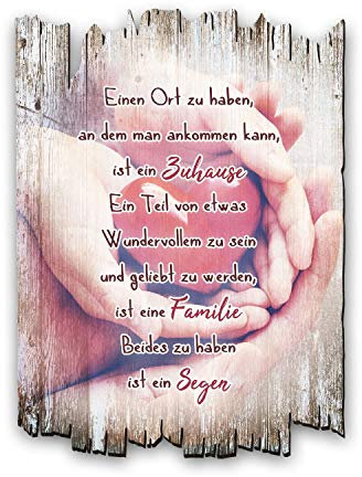 Kreative Feder Wandbild Familie aus Holz im Shabby Chic Landhaus-Stil - Holzschild Größe 30x20cm (Zuhause Familie Segen)