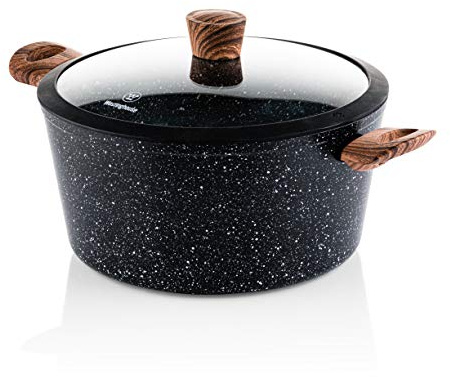 Westinghouse Black Marble Wood Kochtopf, Ø 28 cm, Non Stick Non Stick Antihaft, PFOA-frei, mit Deckel, Spülmaschinengeeignet
