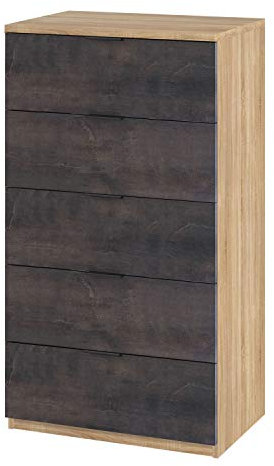 Habitdesign Cómoda 5 Cajones, 110x60x40 (AltoxAnchoxFondo-en cm), Sinfonier 5 Cajones Color Roble Canadian y Óxido, Modelo Alaya