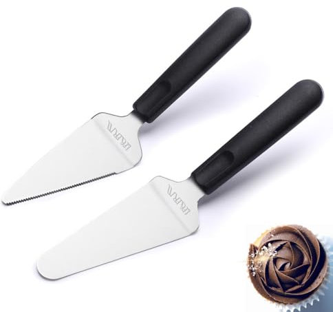 LEGERM Set di 2 Coltelli per Torte in Acciaio Inossidabile, Paletta Torta Liscia & Seghettata | Taglia Torte per Pizza & Dessert | Lavabile in Lavastoviglie e Adatto a Destri e Mancini (Nero)
