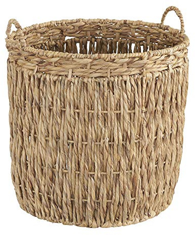 Household Essentials Tall Wicker Floor Basket, Woven Decorative Basket with Handles, Handmade, Great for Laundry and Storage, Natural