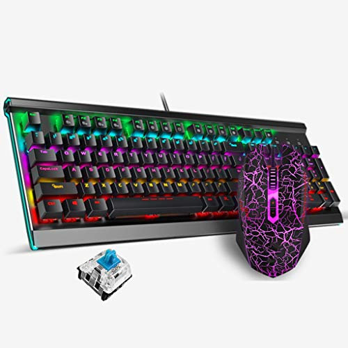 ARCH Clavier Gamer Clavier en Alliage De Jeu Mécanique Et Souris Combo avec Touches Multimédia Rétroéclairées Gaming Clavier Souris for Gamer Ordinateur Portable Clavier (Color : Black-Green Shaft)