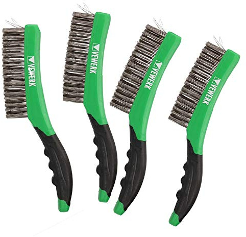 Hand Held Wire Brush with Stainless Steel Bristles + Soft Grip Handle 4pk