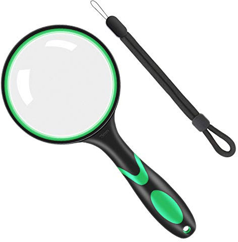 Vicloon Leselupe, 10-fache Lupe mit rutschfestem weichem Gummigriff, 75 mm und bruchsicherer Spiegel für Wissenschaftsbücher, Zeitungen, Lesen, Insekten, Hobbys (grün)