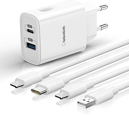 GlobaLink Cargador rápido para iPhone, 20 W, alimentación USB C | con cable Lightning USB-C de 2 m + cable Lightning de 2 m, certificado MFi, compatible con iPhone 13 Pro Max Mini/12/Pro