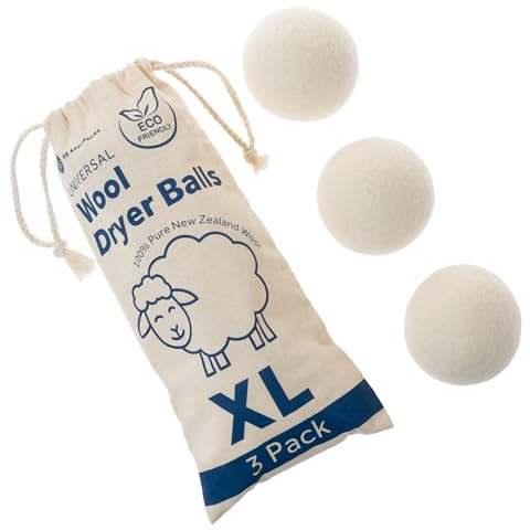 GE Appliances Wool Dryer Balls, XL Reusable Natural Fabric Softener Made of 100% Pure New Zealand Wool, Set of 3