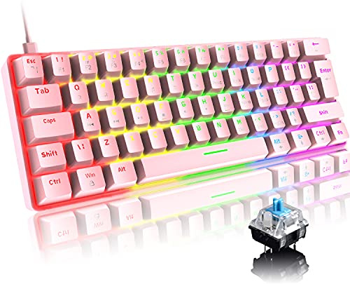 FELiCON x ZIYOU LANG T60 Tastiera da gioco meccanica al 60%, Tastiera Gaming Cablata Type-C, Compact 62 Tasti, 19 RGB Rainbow Chroma Retroilluminato, Red Switch Mechanical Keyboard per PC Mac-Rosa