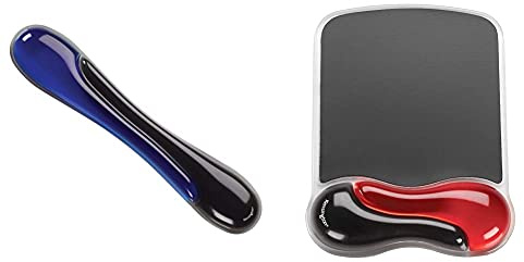 Kensington Repose-Poignets Duo Ergonomique pour Clavier - avec Rembourrage Gel, pour Clavier Standard (90 x 36 x 480 mm), Bleu et Noir (62397) & Tapis de Souris avec Repose-Poignets - Rouge/Noir