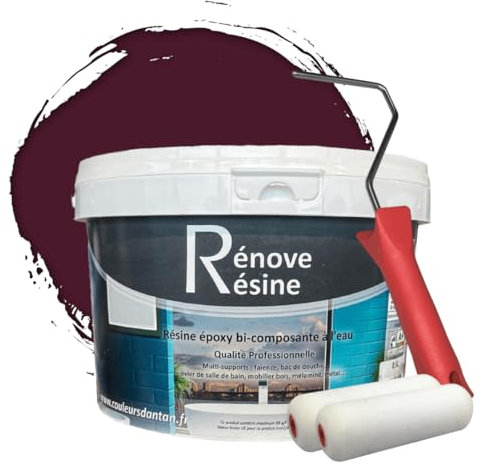 COULEURS D ANTAN Peinture Résine multisupport Intérieur pour Faïence, Carrelage, Douche, Baignoire 5m² - RAL 4007 Violet pourpre + Kit d'application OFFERT