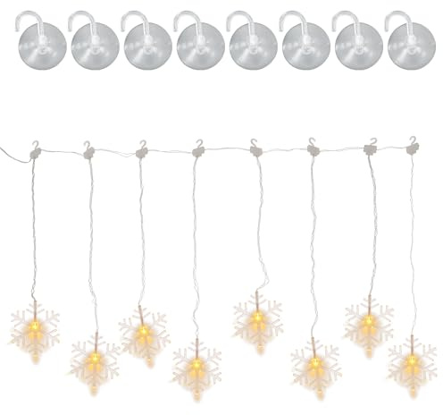 Nipach Lichtervorhang Schneeflocke - 8 LED warm weiß - Batterie – für Innen und Außen