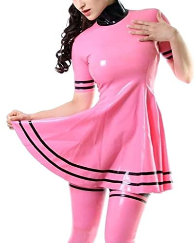 QJZM Latex Rubber Pink Sexy Dress Party Cosplay,Pink,XL