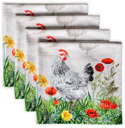 Maison d'Hermine Stoffservietten 100% Baumwolle (45 cm x 45cm, 4er-Set) | Wiederverwendbar, quadratisch, waschbar, ideal für Dinnerpartys, Hochzeiten und Frühjahr Sommer - Basse Cour