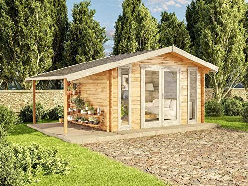 Alpholz Gartenhaus Mirko Modern D aus Holz in braun Holzhaus Wandstärke: 40 mm Inklusive: Schleppdach Blockbohlenhaus