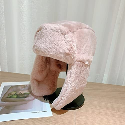 DEPAJA Russische Mütze Damen Winter Verdickte Warme Mütze Russische Mützen Ushanka Earflap Pilotenmütze Damen Bombermütze Verstellbar,Pink,54-58Cm