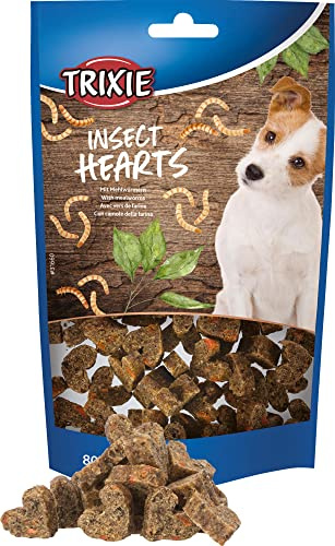 TRIXIE Hundeleckerli Insekten Snack Hearts mit Mehlwürmern – 80 g | Leckere Belohnung für jeden Tag – glutenfrei und ohne Zucker, ideal für zwischendurch, mit hohem Fleischanteil