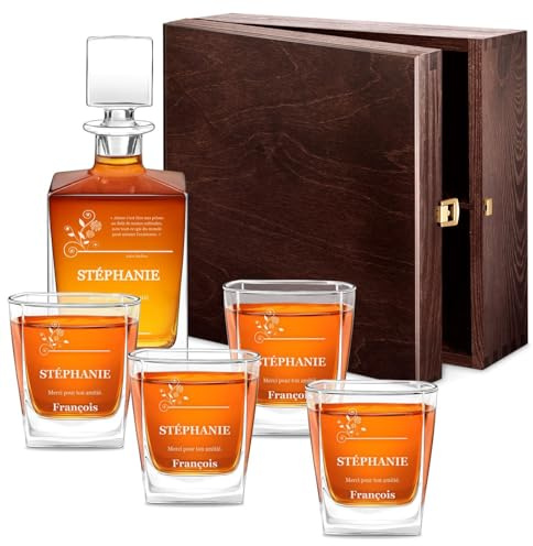 Maverton Ensemble 810 ml Carafe Whiskey originale et 4/6 verres avec gravure pour femmes - Service à whisky personnalisé pour elle - amie - maman - pour anniversaire - deco - amie