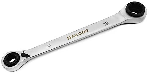 DAKCOS 4 in 1 Ratschenschlüssel umschaltbar 10x13-17x19mm Doppel Ratschenringschlüssel aus CR-V mit mattierter Chromoberfläche