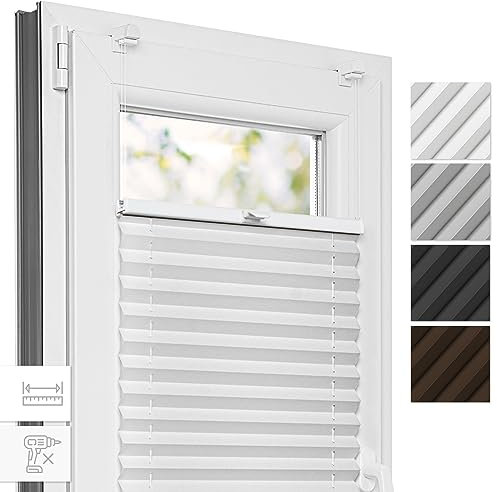 Estika Plissee, Bruchfeste Klemmhalter - Weiß - 70 cm x 80 cm - Plissee ohne Bohren, Plissee klemmfix, Rollos für Fenster ohne Bohren, Jalousien Fenster für innen, Raffrollo