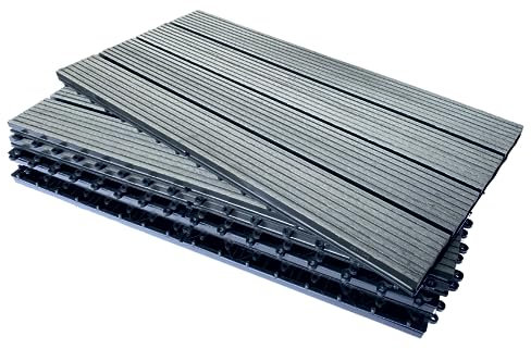 Carreaux de terrasse composites – CLICK-DECK – Ébène, gris et teck, patio, balcon, terrasse (6 carreaux de terrasse composites, gris, 60 x 30 cm)