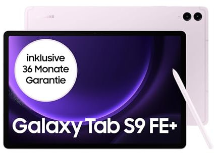 Samsung Galaxy Tab S9 FE+ Android-Tablet, 31,5 cm / 12,4 Zoll Display, 128 GB Speicher, Mit Stift (S Pen), Lange Akkulaufzeit, WiFi, Lavendel, Inkl. 36 Monate Herstellergarantie [Exklusiv bei Amazon]
