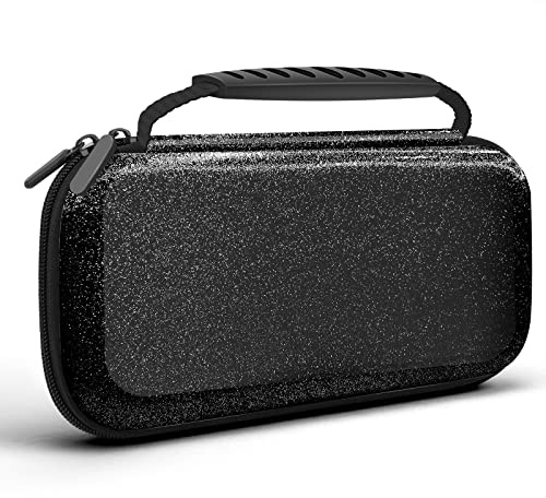 JYPS Glitzer Tasche Kompatibel mit Nintendo Switch und OLED, Harter Schutzhülle mit Griff, Travel Carrying Switch Case, Tragetasche Hülle Case für 10 Spiele, Konsole & Zubehör (Schwarz)