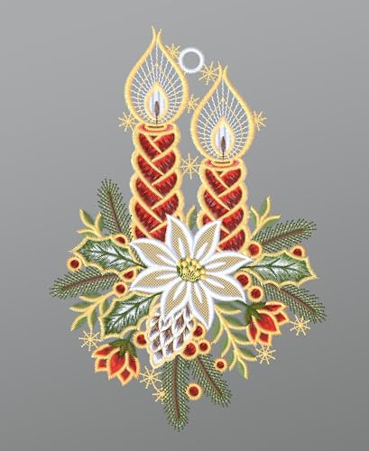 Plauener Spitze Fensterbild Weihnachtskerzen (Bx H) 20cm * 28cm Mehrfarbig Fensterdekoration Fensterschmuck