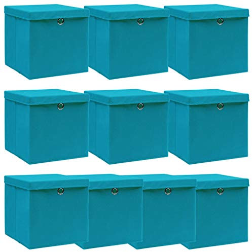 LAPOOH Aufbewahrungsboxen mit Deckel 10 STK Spielzeugkiste, Aufbewahrungskiste, Kleideraufbewahrung, Kleideraufbewahrung & Organisation, Babyblau 32×32×32cm Stoff