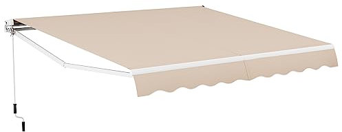 COSTWAY 3 x 2.5m/3 x 3.6m Retractable Manual Awning, Anti-UV and Waterproof Garden Patio Canopy with Hand Crank, Aluminum Sun Shade Shelter for Balcony Yard(3m x 3.6m, Beige)