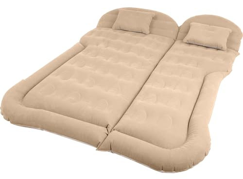 Wakeman Inflatable Mattress - Car Air Mattress for SUV or Tent with Aux Outlet Pump and 2 Inflatable Pillows - Car Camping Gear Outdoors (Beige)