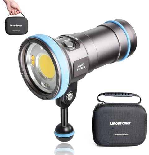 LetonPower Shark CB 6000 Lumen Tauchlampe, 120m wasserdichtes Unterwasser-Video-Licht mit 120 Grad breitem Abstrahlwinkel Scuba-Taschenlampe für Unterwasser professionelle Tauchfotografie Fill Light