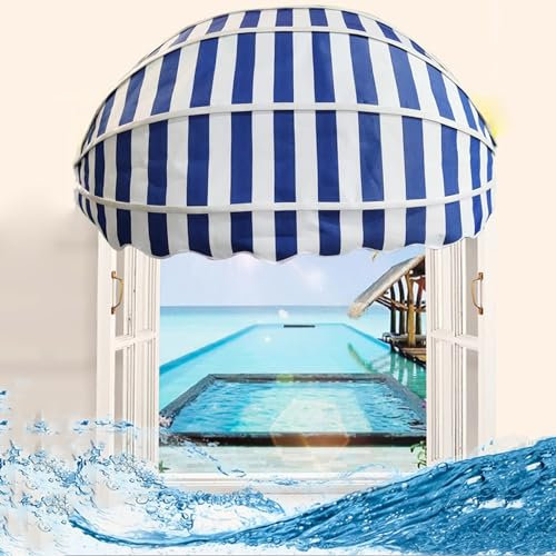 KDDFN UV-Schutz-Kuppelmarkise,Faltbare Bogenmarkise,Wasserdichtes Türüberdachung,Sichtschutz Markise,DIY Schattenspender,for Hof,Vorbau,inkl. Montagematerial (140cm/55in,Blue+White)