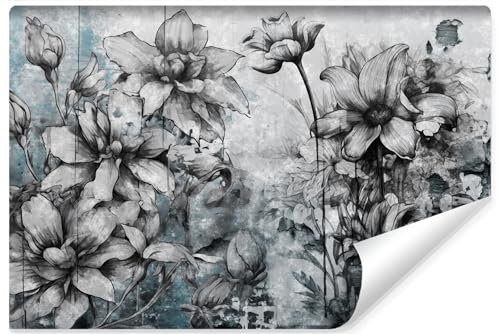 Muralo - Fototapete 3d Effekt - Selbstklebende Tapete 3d - Tapeten für Wohnzimmer Schlafzimmer - Fototapete selbstklebend - Blumen Beton-Optik Motiv - Br.416cm x Hö.290cm