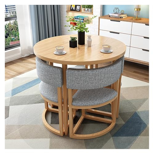 Modern Round Dining Table Set For 4, Conference Room Table Set With Chairs, Casual Coffee Table Set, Negotiation Table And Chair, Breakfast Table For Kitchen Office Living Room Apartment(Light gray)
