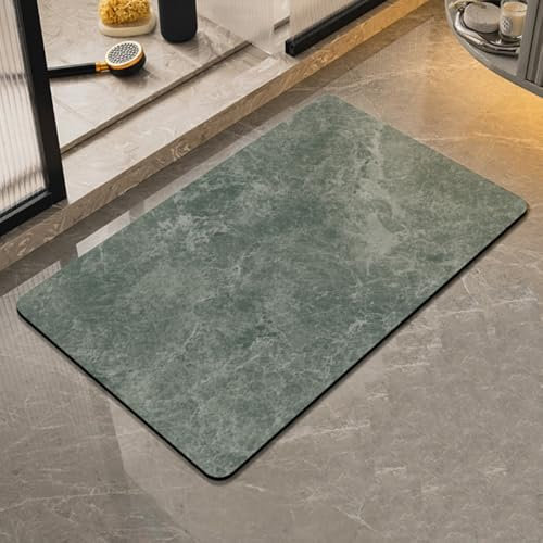JOSVRAC Alfombra de baño de piedra verde de 43 x 80 cm, antideslizante, ultrafina, con rápida absorción de agua y respaldo de goma, tapete de mármol para puerta, tapete absorbente lavable para ducha
