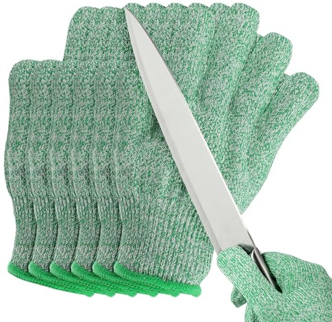 PATIKIL Cut Resistant Gloves, 6 Pair Level 5 Protection Anti Cutting Gloves Cut Proof Gloves for Kitchen Wood Carving Working, Small, Green
