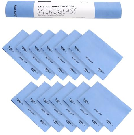 Maya - Bayetas de Microfibra con Precorte para Limpieza de Vajillas/Cristales sin Dejar Rayas | 40x60 cm | Rollo de 6 Paños Microglass Absorbentes para Cocina (Azul)