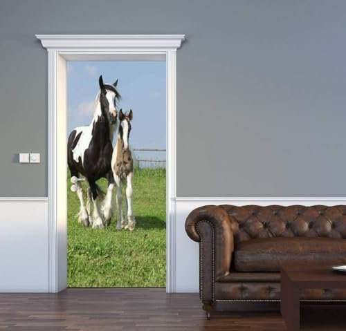 Türtapete Selbstklebend 95x215 Pferd Türposter Pferd Nutztier Fototapete Türfolie Türklebefolie Wasserdichte für Türwand Dekoration Tapete a.1476
