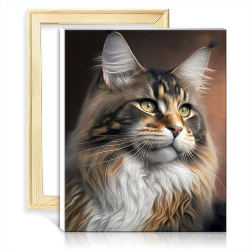 TANGFEIY Malen nach Zahlen Maine Coon Portrait Leinwand DIY digitales Ölgemälde für Erwachsene mit Pinseln und Acrylpigmenten für Zuhause und Wohnzimmer, dekorativ, ohne Rahmen (30 x 40 cm)