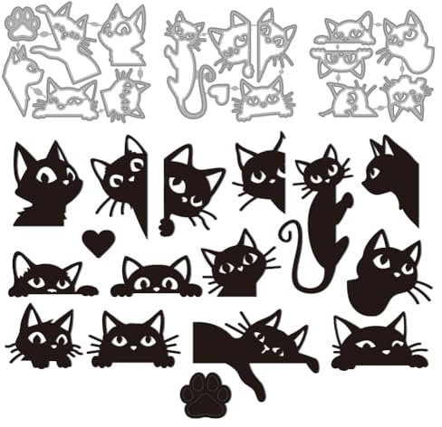 MAYJOYDIY Tierkatzen Metall Stanzformen Zum Basteln von Karten Katzenpfotenabdruck Stanzformen Katzenköpfen Prägeschablone Für Scrapbooking Bastelpapier Geburtstagskarten Geschenkdekoration