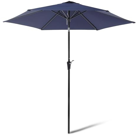 Amazon Basics Parasol de Terrasse, avec Manivelle et Inclinaison par Bouton-Poussoir, 305cm, Bleu Marine
