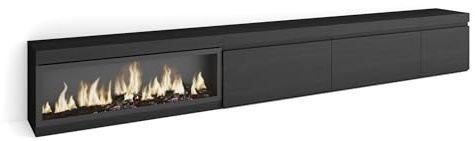 Skraut Home | Mueble TV | Televisión | Muebles de salón, almacenaje | 317x45x35 cm | Chimenea eléctrica XXL | Estilo Moderno | Negro