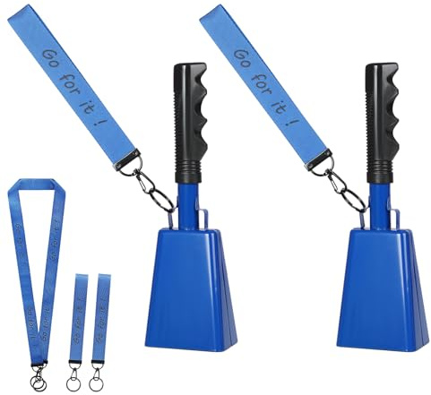 10 Inch Cowbells with Handle, Cheering Bell Noice Maker for Sporting Events-Football Games, Stadiums, Chimes Percussion Musical Instruments Call Bell Alarm 2 Pack (Bule)