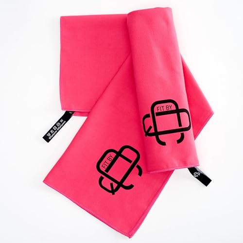 Generisch FitbyQC Handtuch, Sporthandtuch, Fitnesshandtuch, Gymhandtuch-Reisehandtuch, Strandtuch, Handtücher 2er Set(60x40+120x60cm) - kompakt-schnelltrocknend und leicht. (Rubin Red)