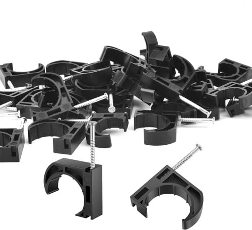 20 Stück 1,27 cm Halbschellen J-Haken mit Nägeln für PEX, Kupfer, CPVC-Rohr-/Rohrstütze, robuste Rohrstützklemmen, langlebige schwarze J-Haken für sichere Installation Tavonuxt