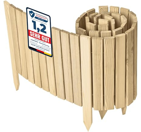 Garronda Borde de césped de Madera, Borde de Parterre, 200 cm x 40 cm, bordura Flexible Enrollable, Valla para jardín GD-0149 (Natural (no impregnado),Altura: 40 cm)