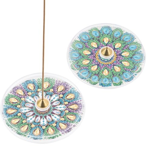 DCIDBEI Confezione da 2 Pittura a Diamante Vassoi per Incenso 10cm Dipingere con i Numeri Porta Incenso Ciotola per Offerte Bruciatore di Incenso Portacandele Ciotola per Incenso Vassoio Mandala