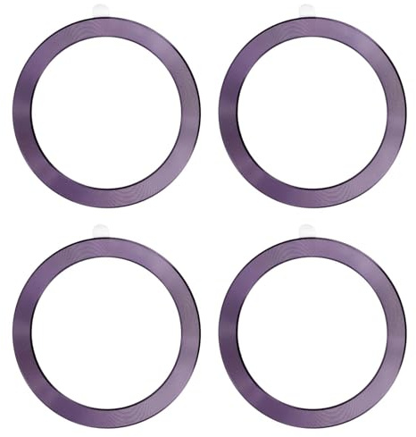 PATIKIL Universal CD Stripe Magnetic Adapter Ring, 4 Pcs Ultra-Thin Sticker Ring Adhesive Nickel-Iron Alloy for Phone Cases Holder Wireless Charging Car Mount Kit, Dark Purple