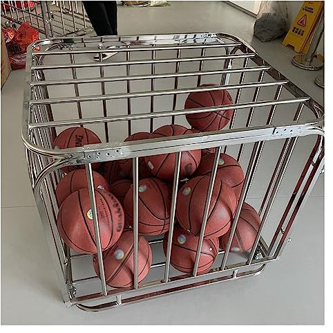 Armadietto mobile per palloni da basket su ruote, con coperchio, per interni ed esterni, in acciaio inox, grande organizer per attrezzature sportive