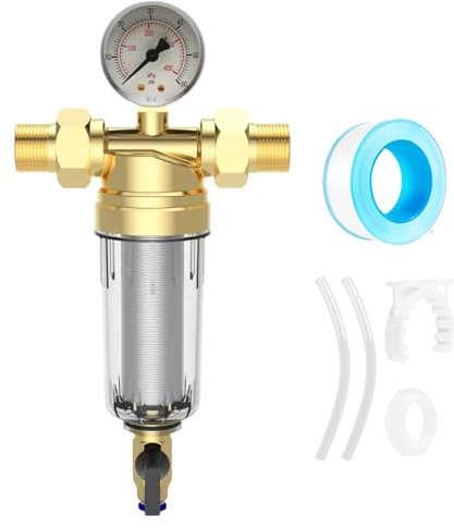Filtre à Sédiments Rinçable 40μm avec Pré-filtre à Eau en Laiton, Filtre Fin Rinçable Haute Précision, Connexion 1 6-Points, Débit 6T/H, Protection Antigel Anticalcaire